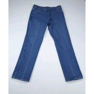 Wrangler Jeans Men 36 Blue‎ Cowboy Cut Dark Wash Cotton Denim 13MWZ Western Wear
